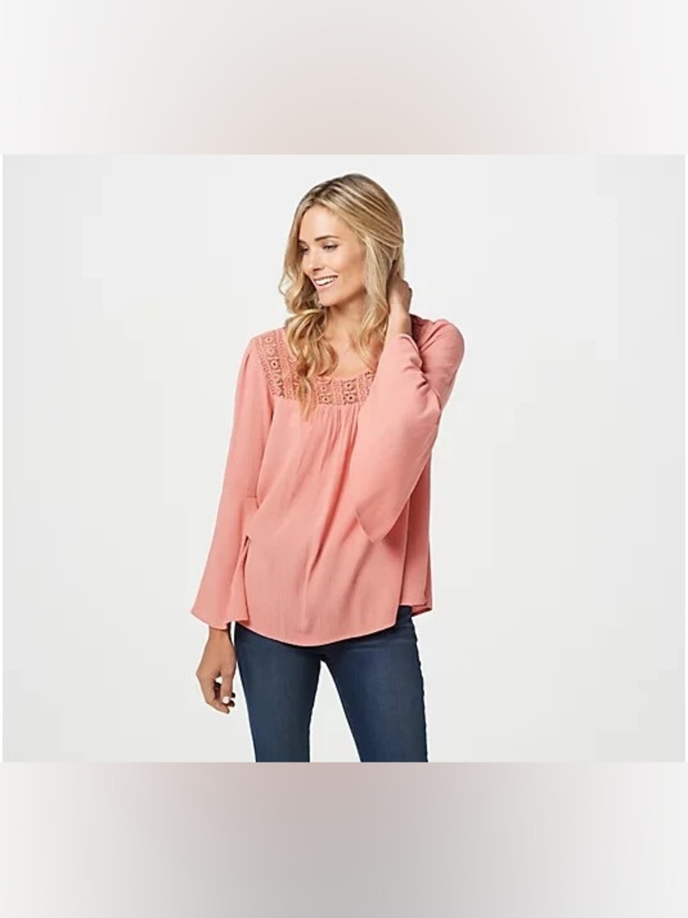 Haute Hippie Tribe Womens Coral Pink Crochet Lace Bell Sleeve Boho‎ Blouse XS